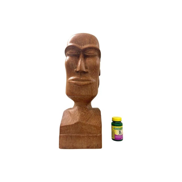 Vintage Mid Century Modern Large Carved Wood Tiki Head 1960s For Sale - Image 12 of 12
