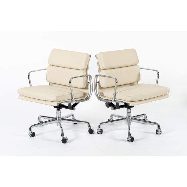 Herman Miller Eames for Herman Miller Tan Cream Office Chairs in Schumacher Vegan Leather For Sale - Image 4 of 11
