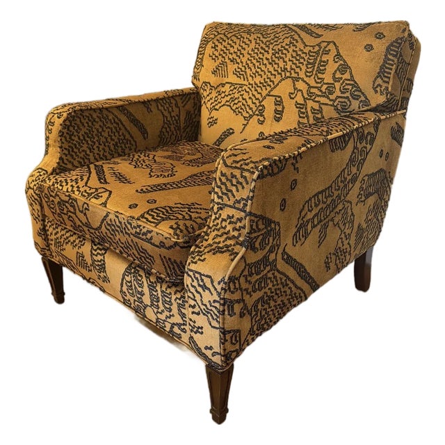 Tiger Mountain Velvet, Dedar Milano, Print Upholstered Accent Arm Chair For Sale