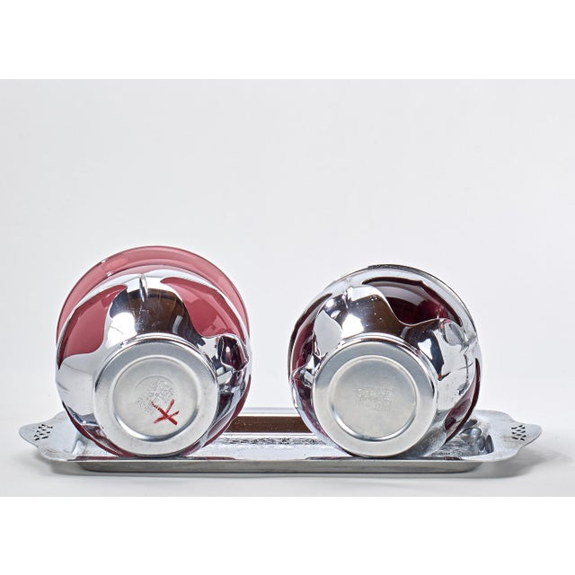 Art Deco 1930s Pair of Art Deco Krome Kraft Condiment Dishes - Amethyst- With Tray by Farber Bros For Sale - Image 3 of 6