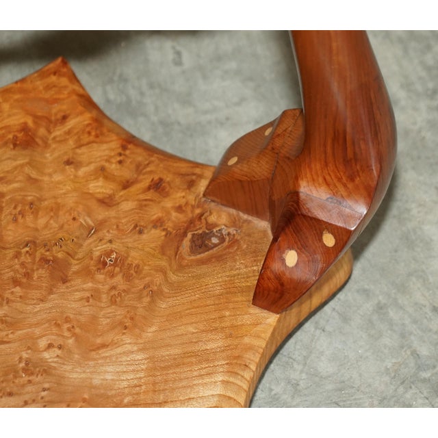 Burr Yew Wood Tripod Stool with Timber Grain For Sale - Image 17 of 18