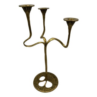 Large Three-Light Candlestick in Brass by Kurt Jesch for Fratelli Tonini, Italy, 1960s For Sale