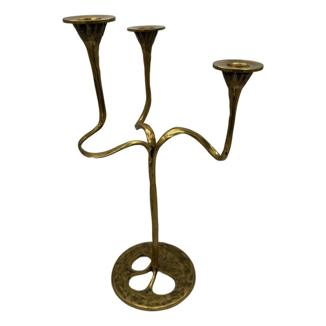 Large Three-Light Candlestick in Brass by Kurt Jesch for Fratelli Tonini, Italy, 1960s For Sale