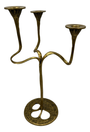 Large Three-Light Candlestick in Brass by Kurt Jesch for Fratelli Tonini, Italy, 1960s