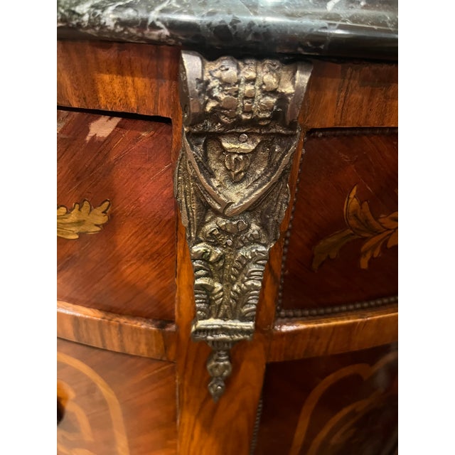 Mid 20th Century Marble Top Three Drawer Floral Motif Commode For Sale - Image 11 of 11