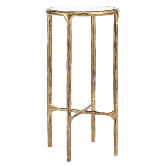 Contemporary Jessa Forged Metal Tall Round End Table - Brass For Sale - Image 3 of 8