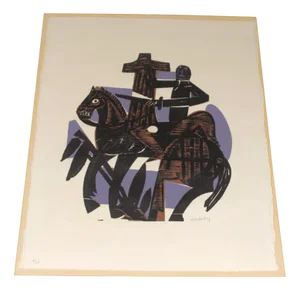 Hap Grieshaber, Hand-Signed Woodcut on Handmade Paper, St. Martin, 1964, Parchment