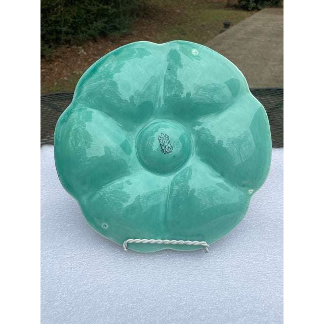 1940s French Gien Turquoise Majolica Oyster Plate For Sale - Image 12 of 14