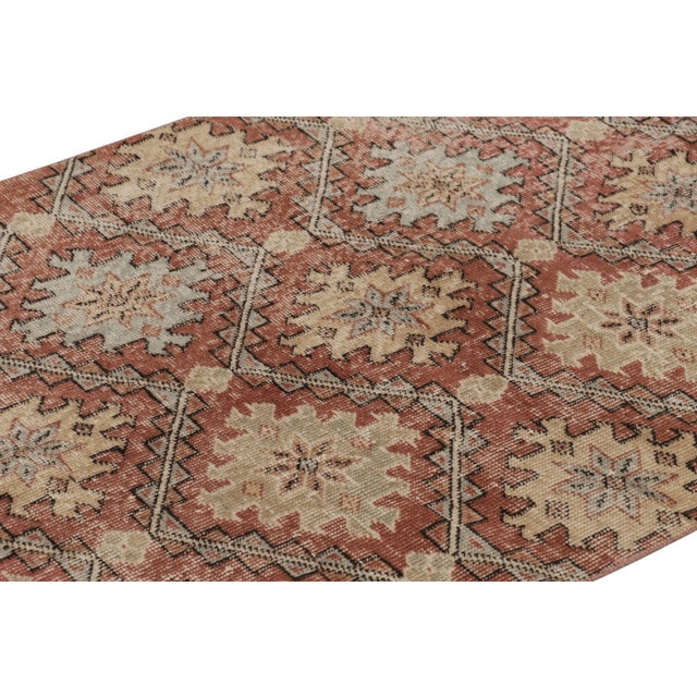 1950s Vintage Distressed Runner Rug, Beige-Rust Tribal Geometric Pattern - Rug & Kilim For Sale - Image 5 of 8