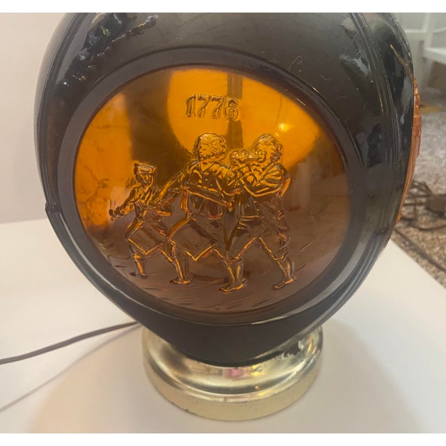 Phoenix Glass Vintage Phoenix Consolidated Light Co Amber 24” Set of Patriotic Lamps Rare - a Pair For Sale - Image 4 of 18