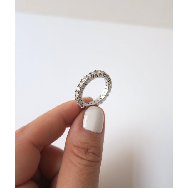 Late 20th Century Eternity Band Faux Diamond 18Kt White Gold-Filled Setting For Sale - Image 5 of 13