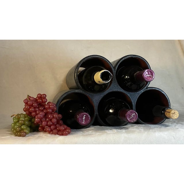 Late 20th Century Leather 5-Slot Bottle Pyramid Countertop Wine Rack For Sale - Image 10 of 13