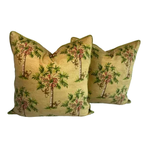 Early 21st Century Palm Tree Stain Repellent Pillows- a Pair