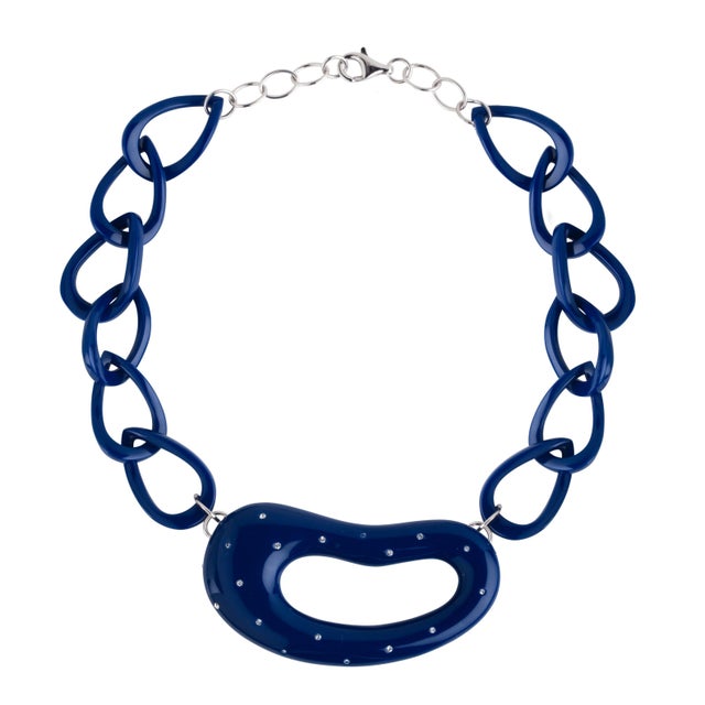 Miriam Salat Classic Navy Blue Resin & White Zircon Sterling Silver Necklace For Sale - Image 9 of 18