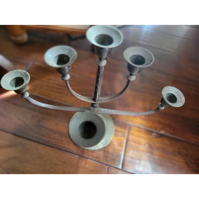 Mid 20th Century Decorative Brass Candlelabra With Six Flared Arms For Sale - Image 5 of 11