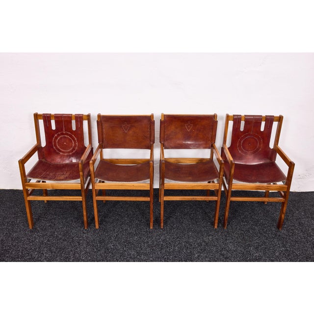 Vintage Safari Style Leather Armchairs, 1970s, Set of 4 For Sale - Image 13 of 17
