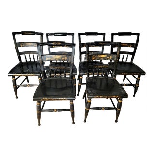 Black Nichols and Stone Stenciled Farmhouse Dining Chairs -- Set of 6 For Sale