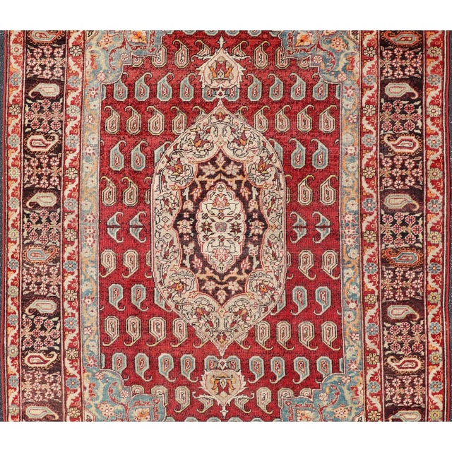 Early 20th Century Antique Turkish Rug With Rich Crimson, Sky Blue, and Ivory Accents 5'10 X 8'2 For Sale - Image 5 of 15