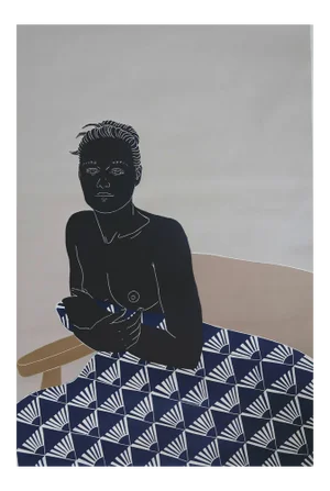 Her Thoughts Lingered, Female Nude Figurative Linocut Original Print, Unframed, 2020