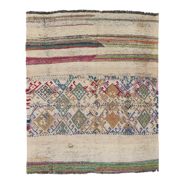 Vintage Decorative Turkish Kilim Rug - 4`7″ X 4`8″ Ft. For Sale