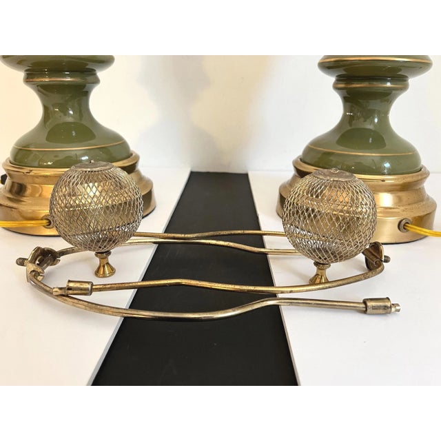 1960s Green Glass Column Lamps, Pair For Sale - Image 14 of 18