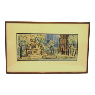 Vintage Modern Kenwood Water Tower, Minneapolis, Minnesota Watercolor Painting Signed Tl For Sale