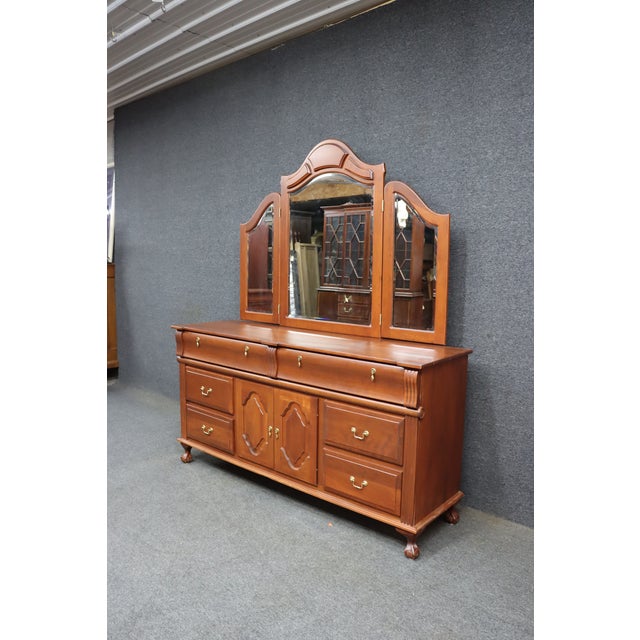 Late 20th Century Dutch Designs Cherry Dresser With Tri-Fold Mirror For Sale - Image 5 of 13