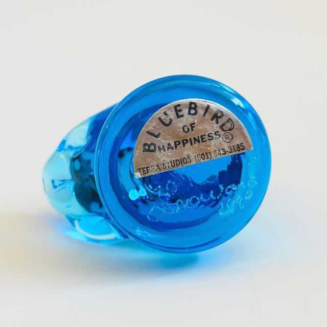 Glass Leo Ward Glass Blue Bird of Happiness Paperweight - Dated 1989 For Sale - Image 7 of 7