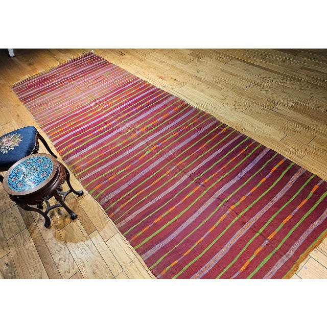 Vintage Moroccan Tribal Kilim, Handwoven Wool, Multicolor Stripe Pattern, 6’ X 15’ For Sale - Image 10 of 12