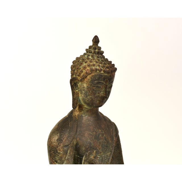 Antique Tibetan Bronze Buddha Shakyamuni With High Crown For Sale - Image 10 of 15