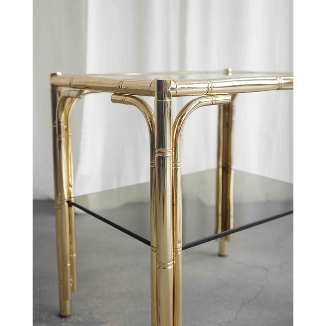 French Brass Side Table with Smoked Glass, 1970s For Sale - Image 6 of 7