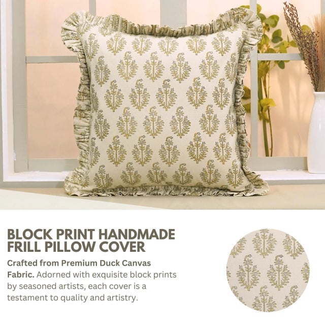 Add texture and tradition to your home with this block print handmade cushion cover, crafted from durable duck canvas...