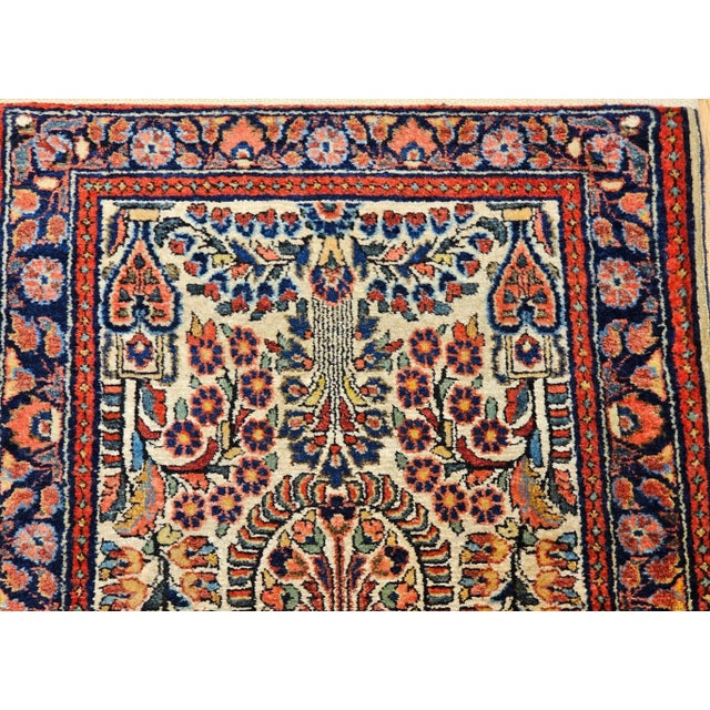 Vintage Persian Sarouk Area Rug, Handwoven Floral Pattern, Ivory & Navy, 2’ X 4’ For Sale - Image 10 of 12