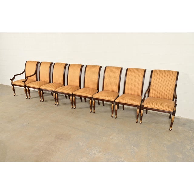 Baker Furniture Style Regency Carved Mahogany and Gold Gilt Side Chairs or Dining Chairs, Pair For Sale - Image 12 of 13