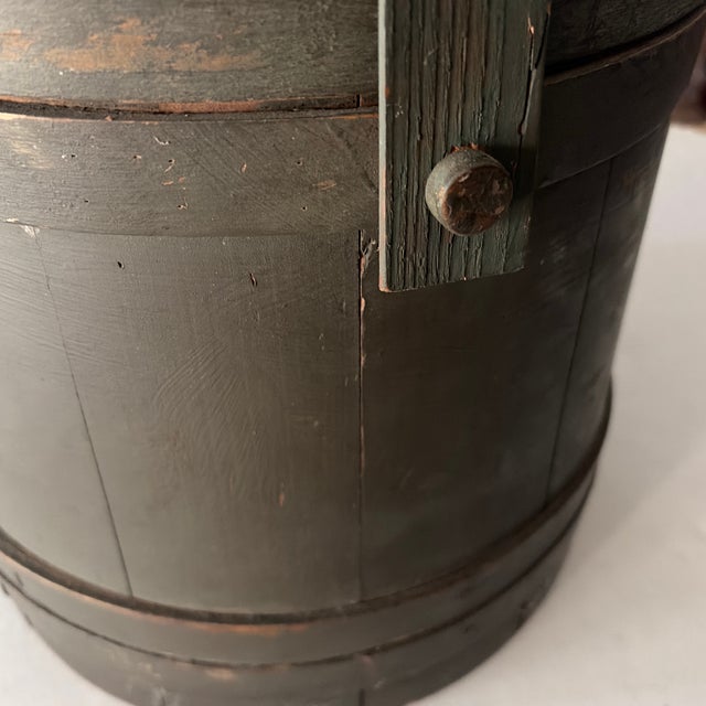 1930s Muted Green Antique Firkin Storage Box W/Lid For Sale - Image 5 of 10