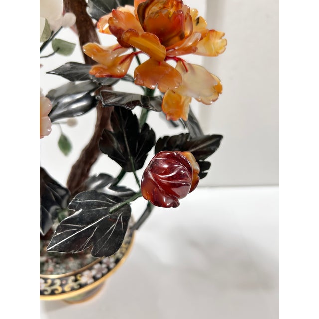 1960s Large Vintage Chinese Hardstone Bonsai Tree in Cloisonné Planter For Sale - Image 5 of 16