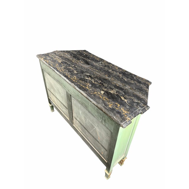 1930s Vintage Neoclassical Green & Gold Painted Sideboard / Buffet With Black Marble Top For Sale - Image 5 of 12