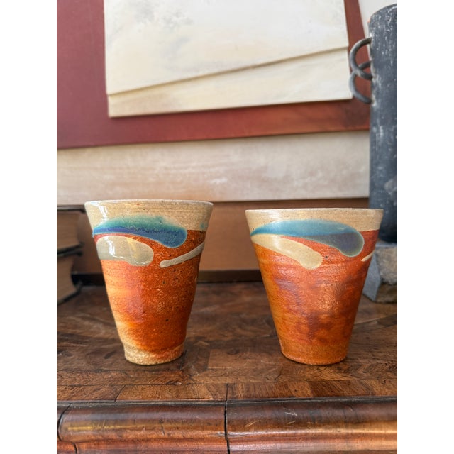 Ceramic Vintage Studio Pottery Cups Signed Earthy Glazed Stoneware Handmade - A Pair For Sale - Image 7 of 7
