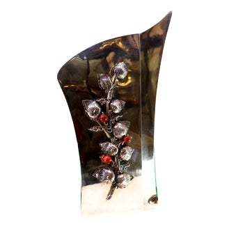 Modern Style Silver Vase with Leaves and Berries For Sale