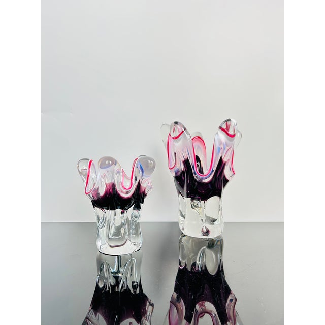 Mid-Century Modern Pink and Purple Art Glass Model 316/1/25 Vases by Josef Hospodka for Chřibská, Czechoslovakia, 1960s, Set of 2 For Sale - Image 3 of 7
