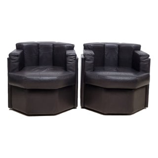 Set of Octagonal Club Chairs in Brown Leather, 1970s For Sale