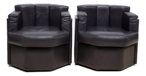 Set of Octagonal Club Chairs in Brown Leather, 1970s
