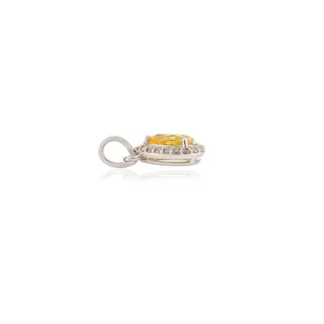Art Deco Natural Yellow Sapphire & Halo Diamond Pear Cut Pendant For Sale - Image 3 of 5