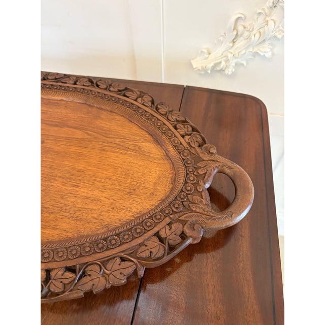 1900 - 1909 Antique Edwardian Carved Oval Tea Tray, 1900s For Sale - Image 5 of 8