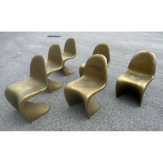 Plastic Postmodern Gold Plastic Side Chairs in the Style of Verner Panton From Vitra, 1990s For Sale - Image 7 of 10