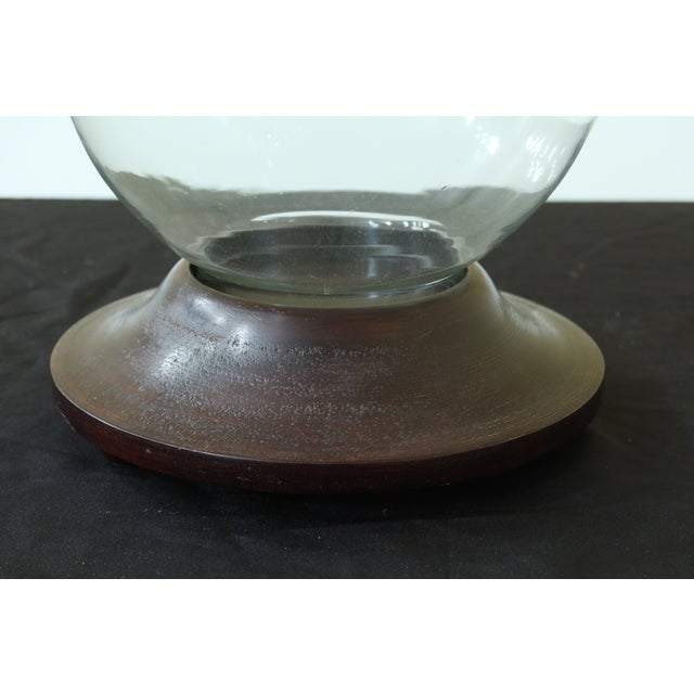 Large Hurricane Glass Candle Holder on Wood Base Chairish