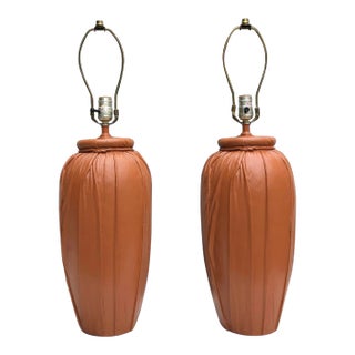 Leather Wrapped Mid-Century Lamps - a Pair For Sale