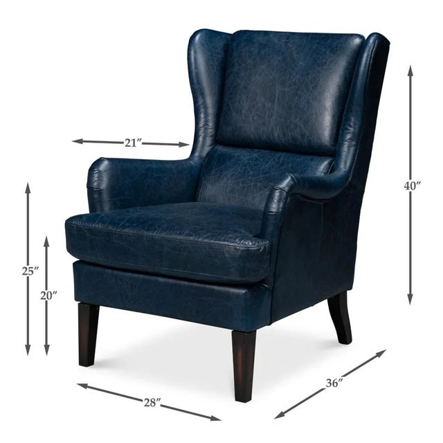 Classic Leather Wingback Chair Chateau Blue For Sale - Image 12 of 12