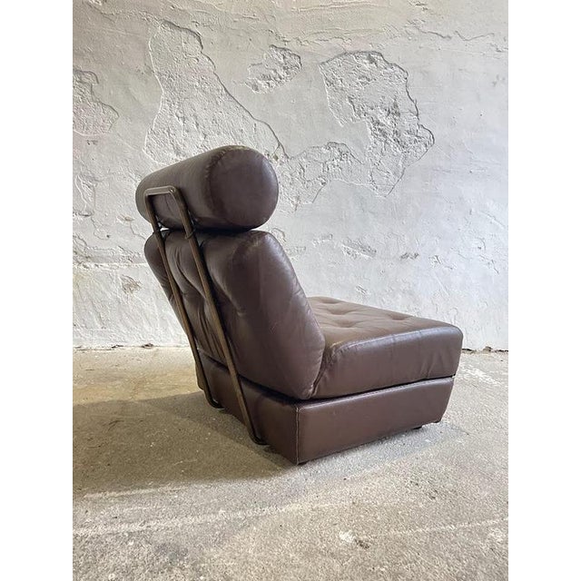 Gold Vintage Yugoslav Convertible Leather Chair Bed, 1970s For Sale - Image 8 of 14