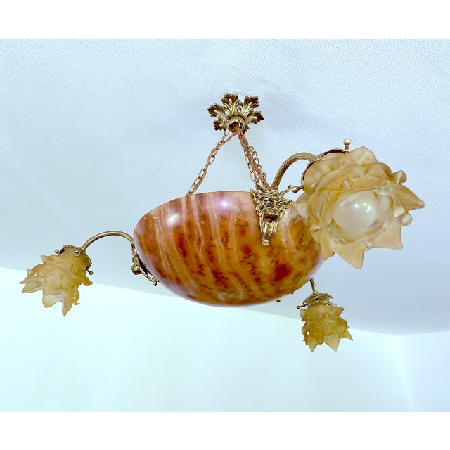 Art Deco Pendant Light in Alabaster Marble and Bronze, 1930s For Sale - Image 11 of 18